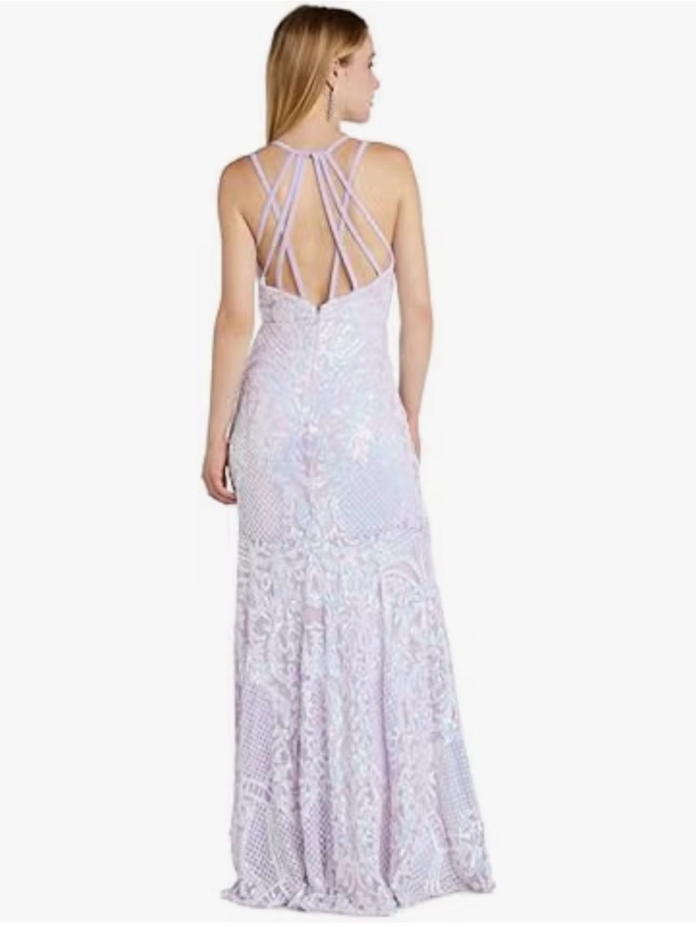 Morgan and Co Long Sequin Dress Mesh Strappy Lavender Sz 9